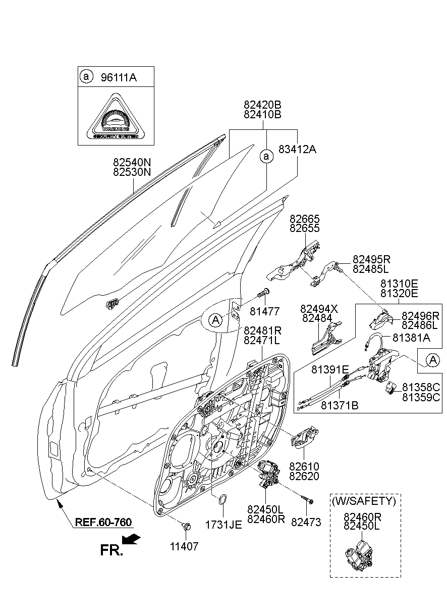 Front Door Window Regulator & Glass