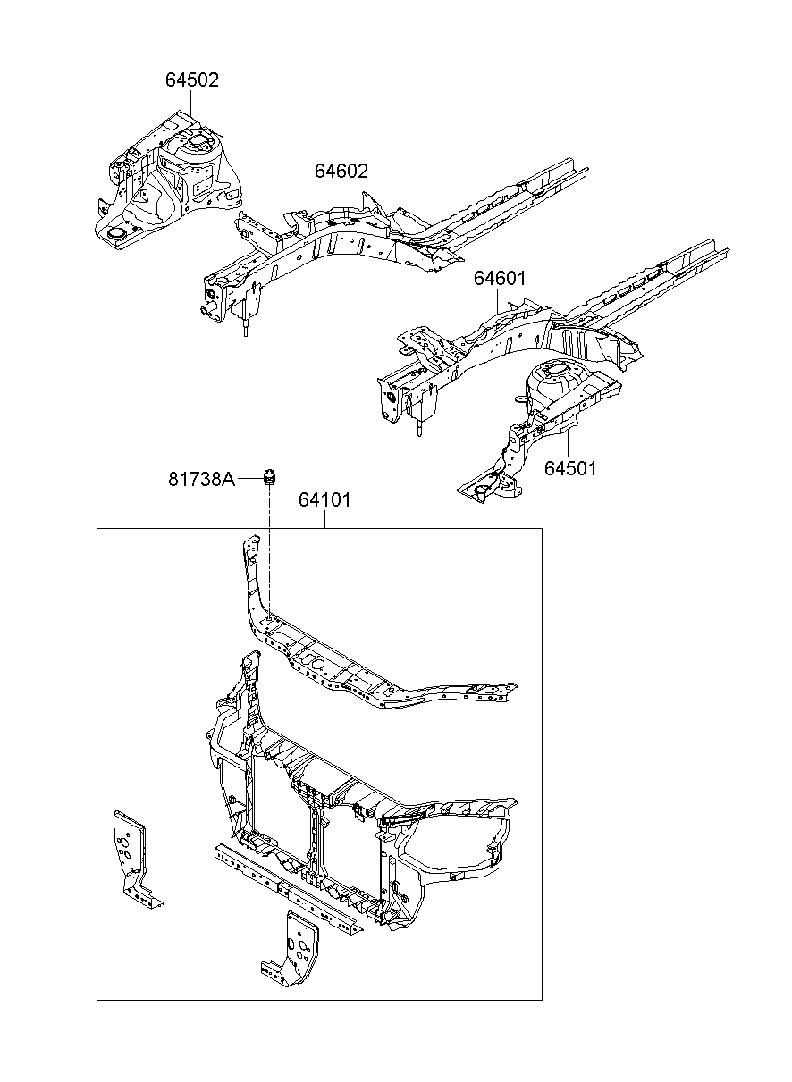 Delantal del guardabarros y panel del radiador