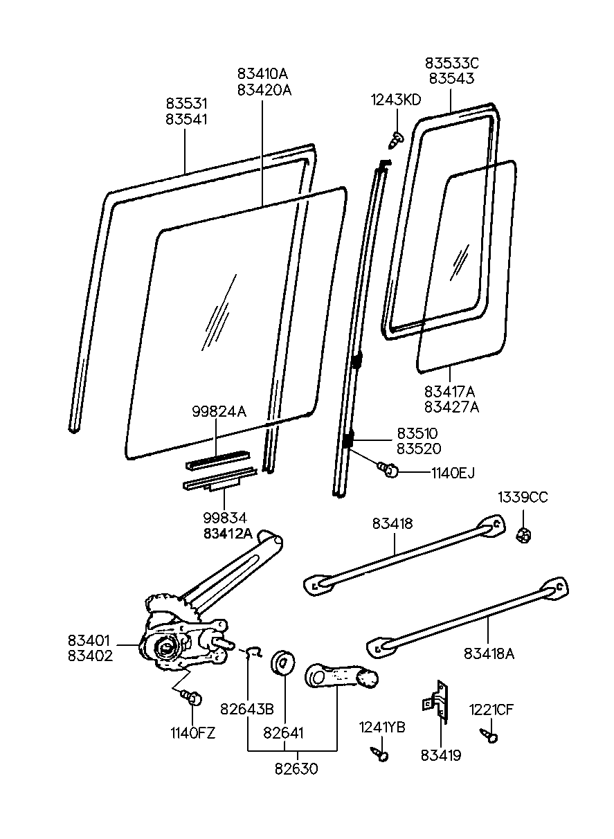 Rear Door Window Regulator & Glass