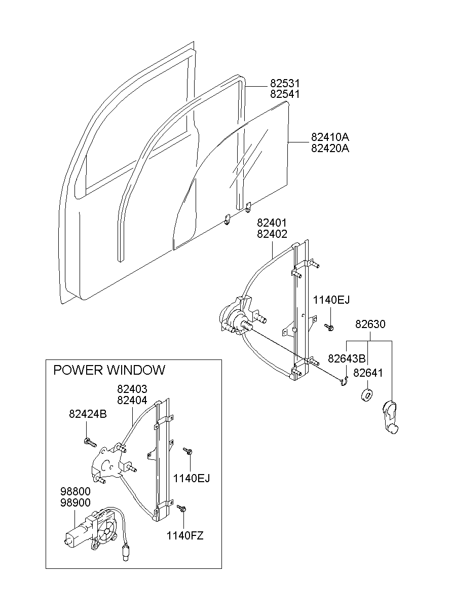 Front Door Window Regulator & Glass