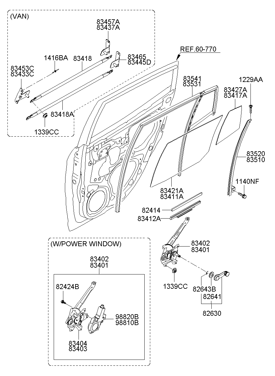 Vidrio regulador de ventana de puerta trasera