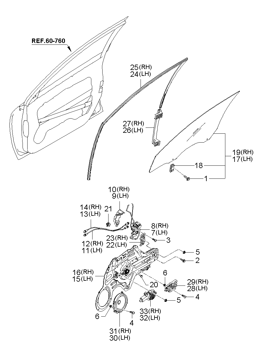 Elevalunas y vidrio de puerta delantera