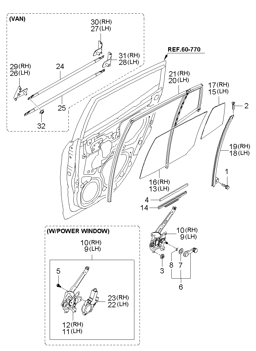 Vidrio regulador de ventana de puerta trasera