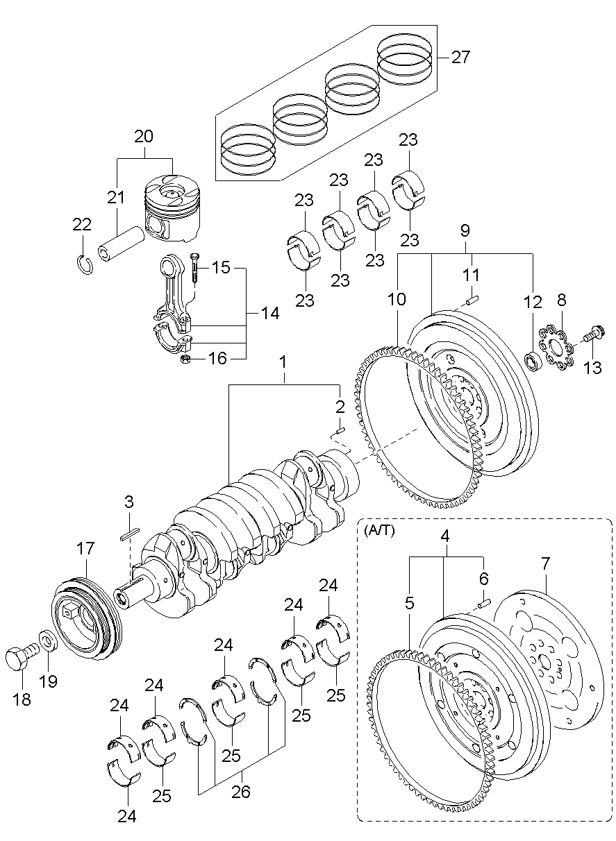 Pistón, cigüeñal y volante