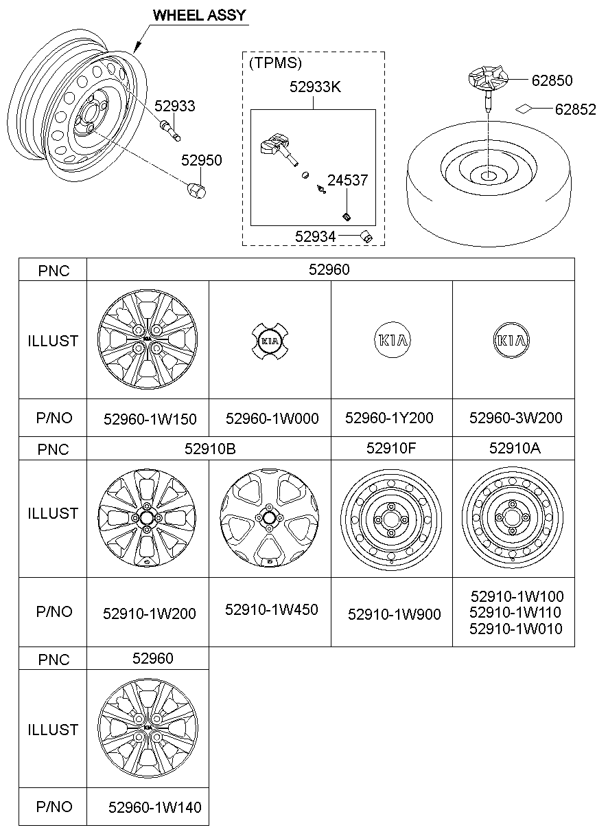 529601W140 Cap AssyWheel Hub Kia YoshiParts
