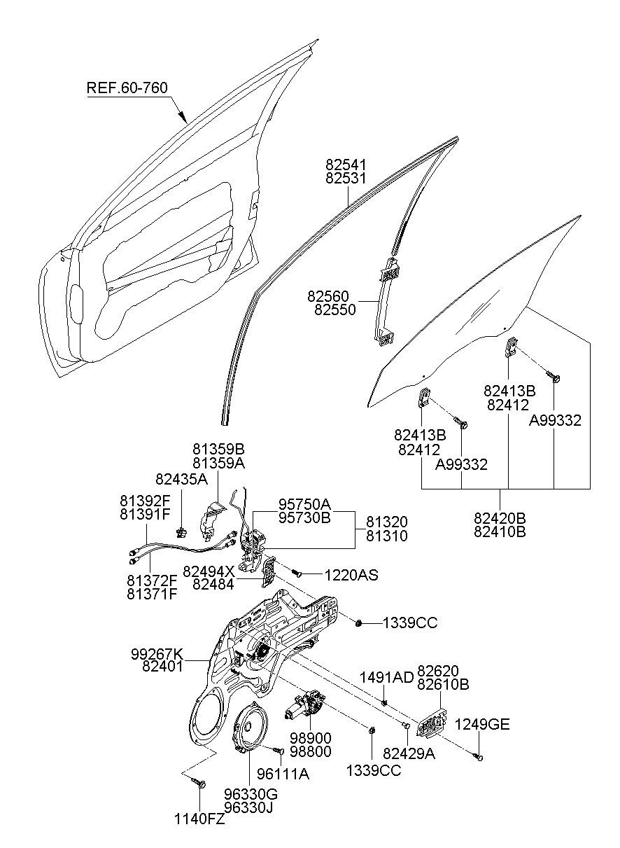 Front Door Window Regulator & Glass