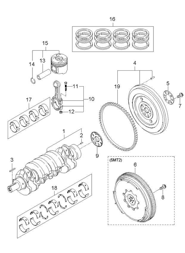 Pistón, cigüeñal y volante