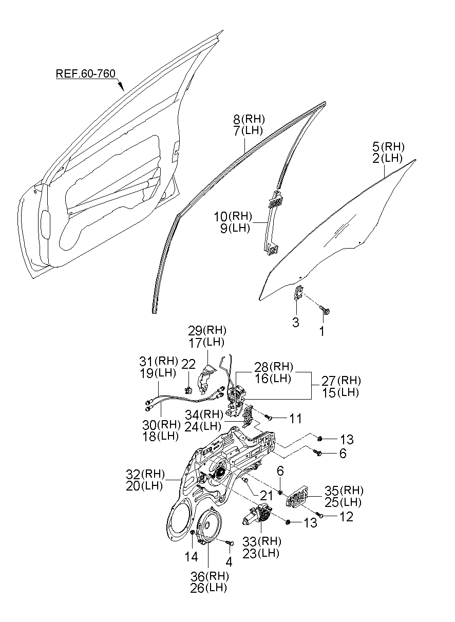 Front Door Window Regulator & Glass