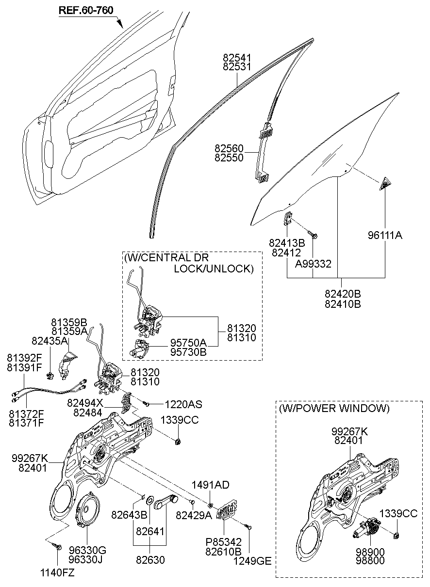 Elevalunas y vidrio de puerta delantera