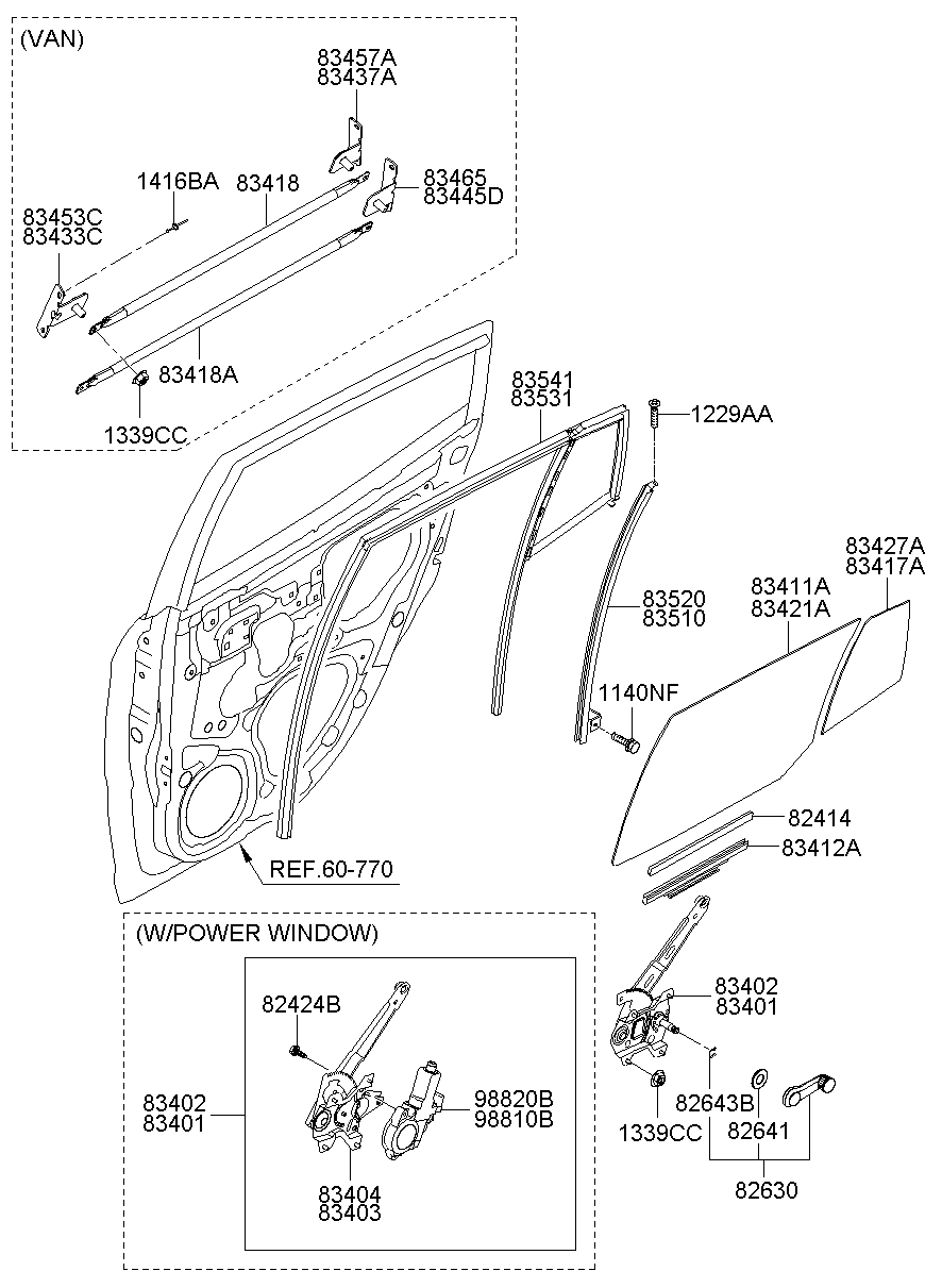 Vidrio regulador de ventana de puerta trasera