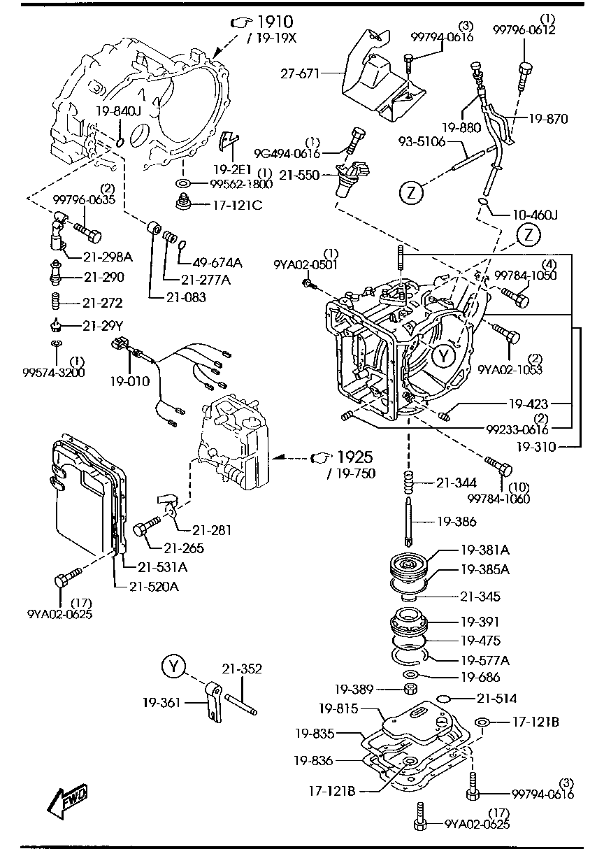 Caja de transmisión y sistema de control principal