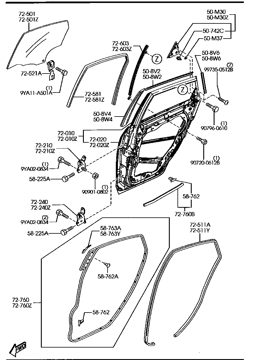 Cuerpo de puerta trasera y vidrio