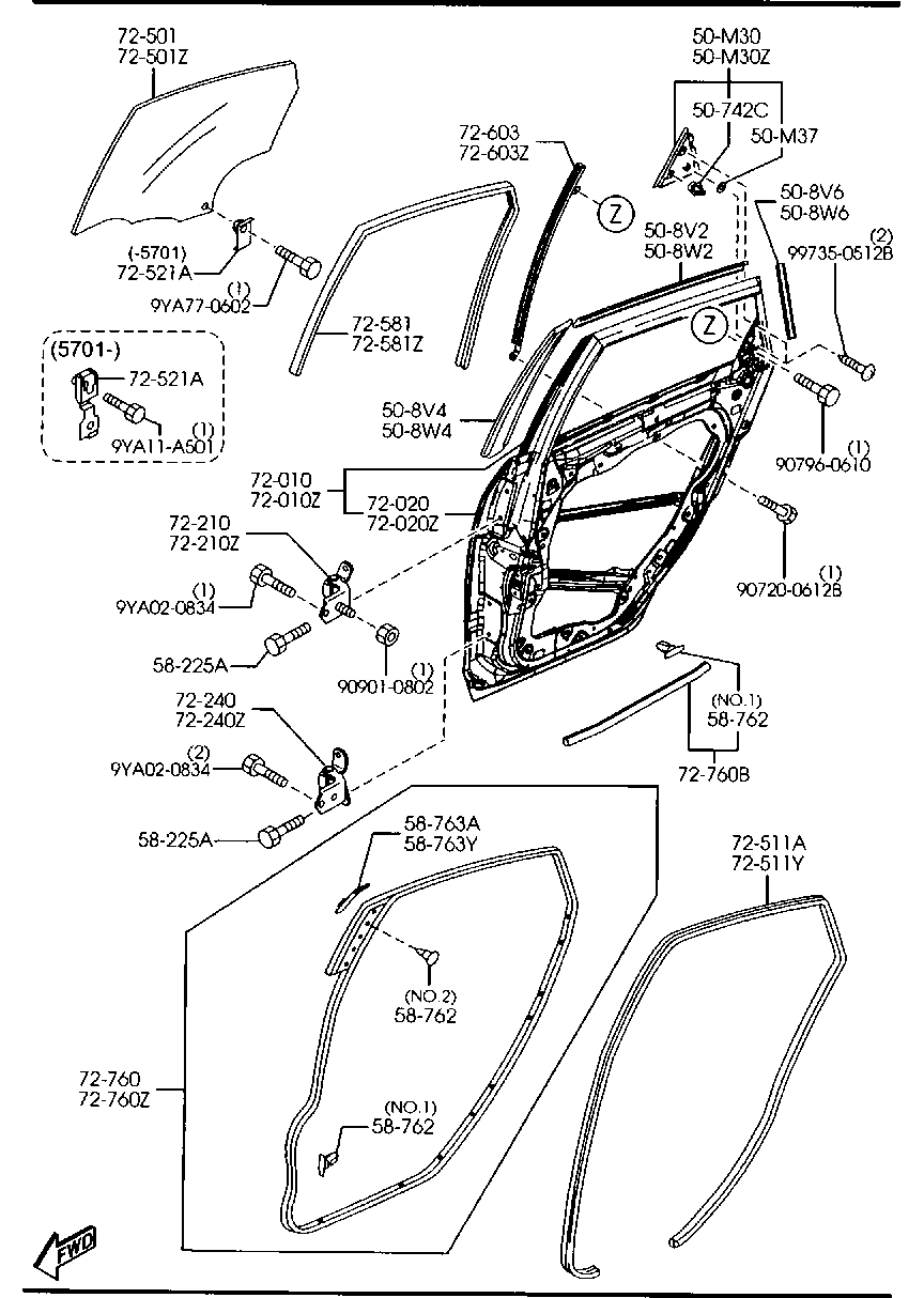 Cuerpo de puerta trasera y vidrio