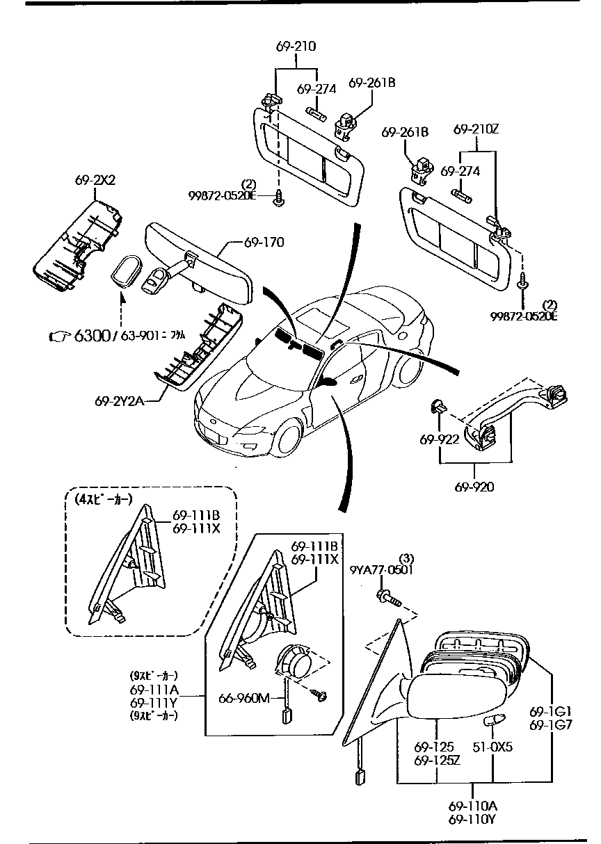 Sun Visors Assist Handles Mirrors