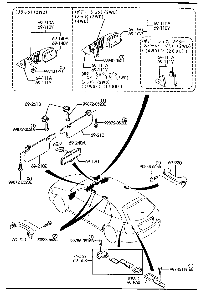 Visors Assist Handles Mirrors