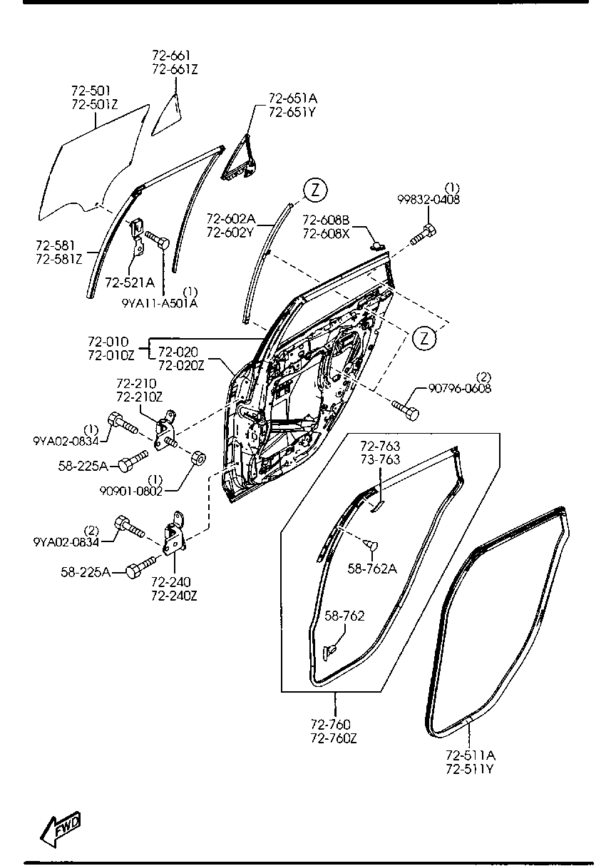 Cuerpo de puerta trasera y vidrio