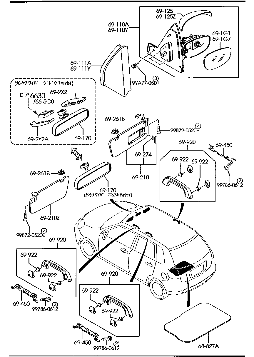 Sun Visors Assist Handles Mirrors