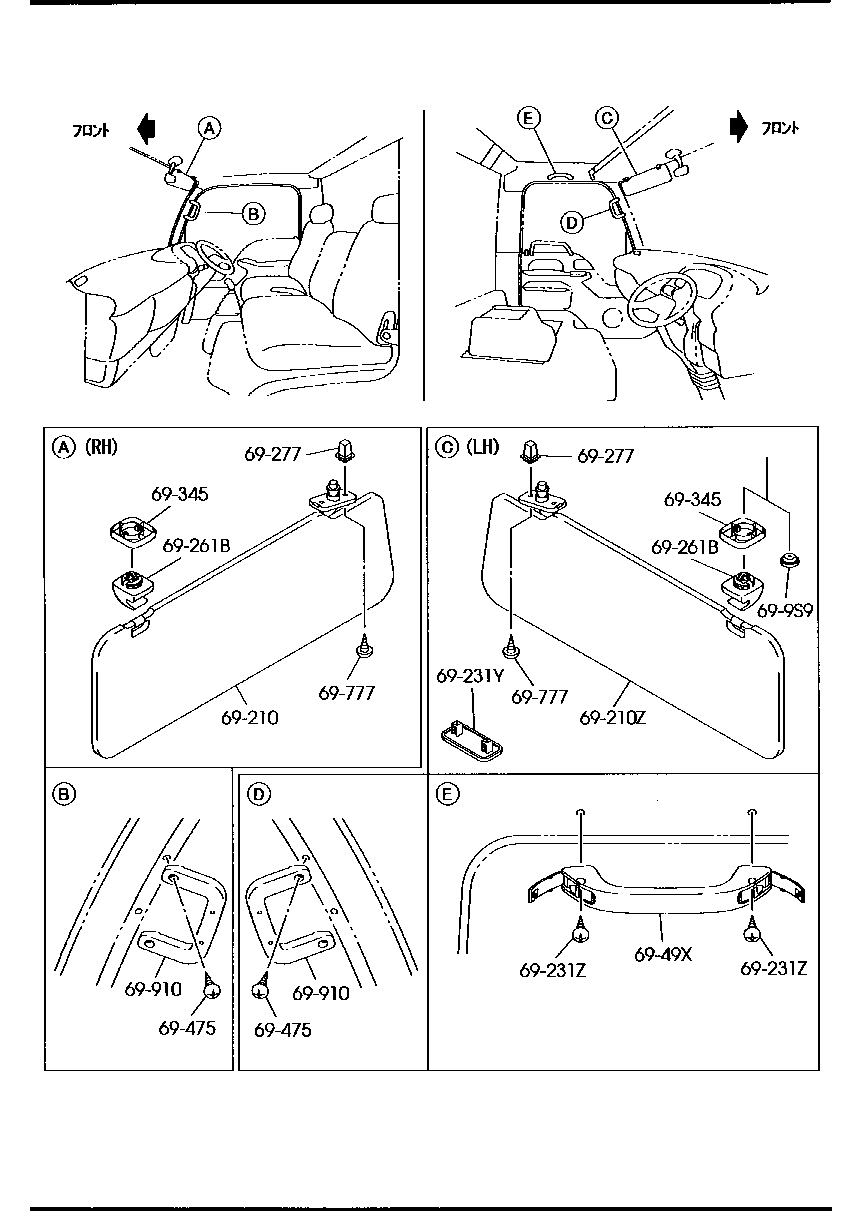 Sun Visors Assist Handles Mirrors