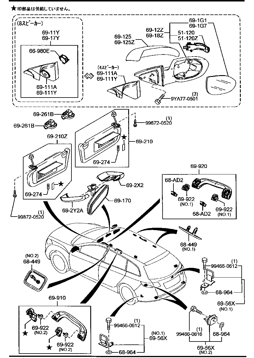Sun Visors Assist Handles Mirrors