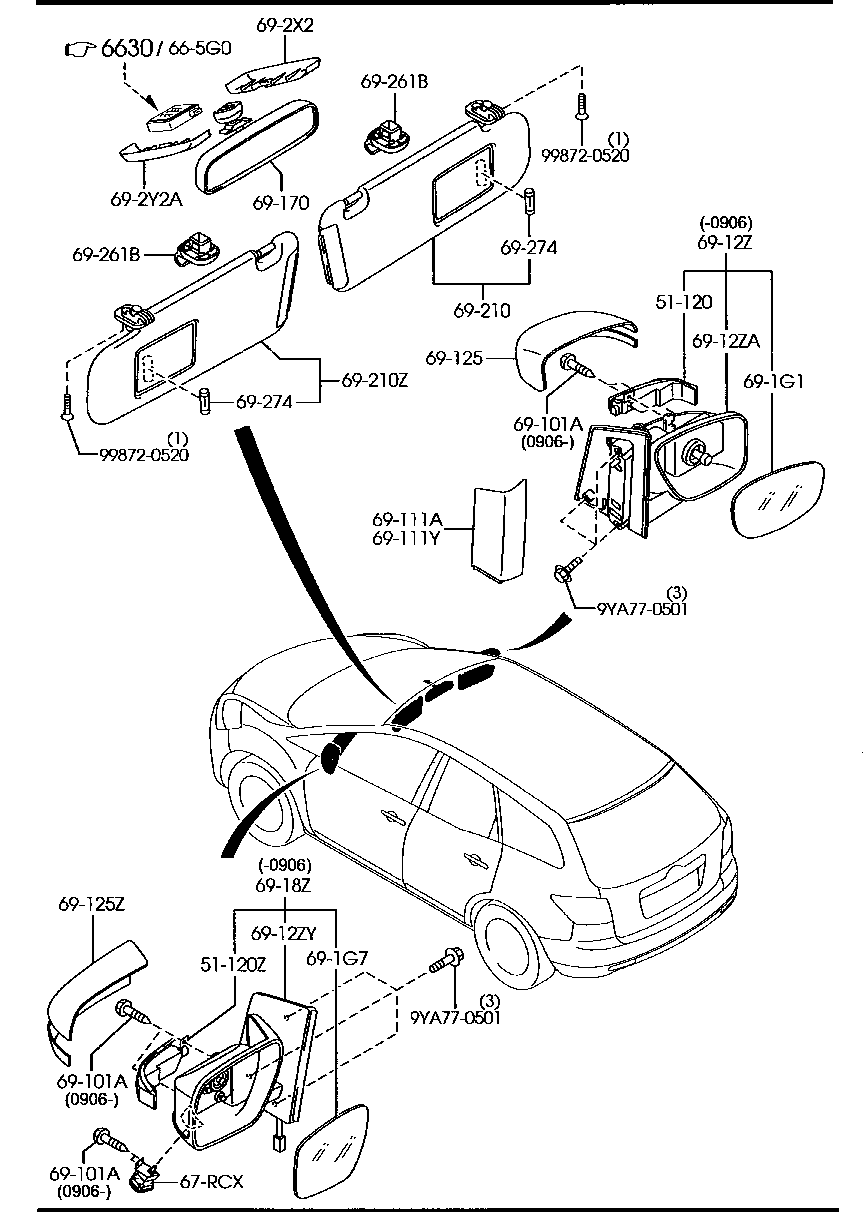 Sun Visors Assist Handles Mirrors