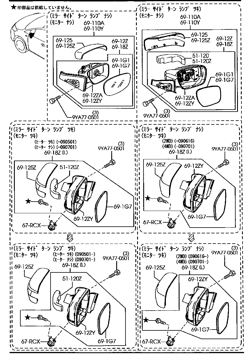 Sun Visors Assist Handles Mirrors