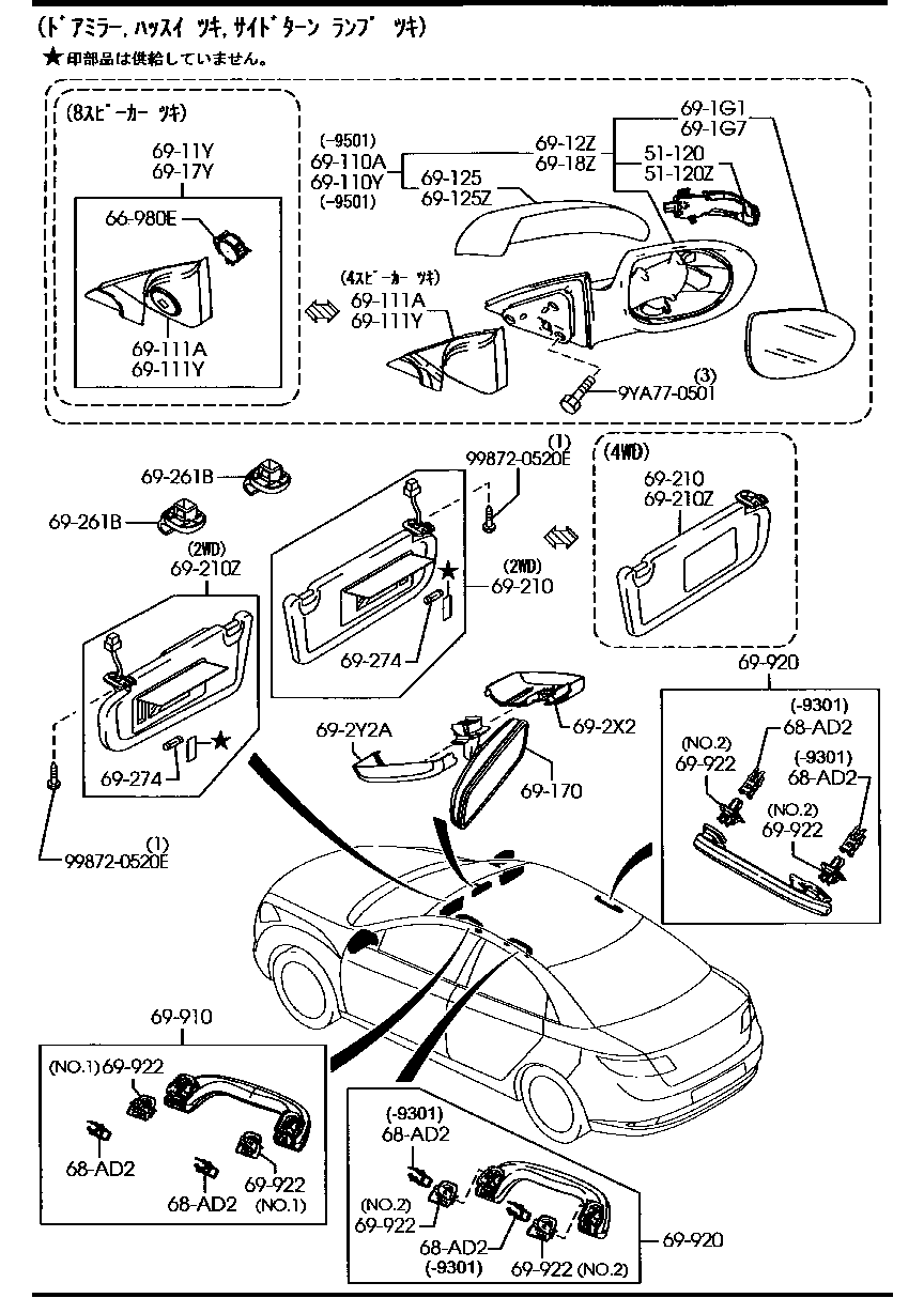 Sun Visors Assist Handles Mirrors