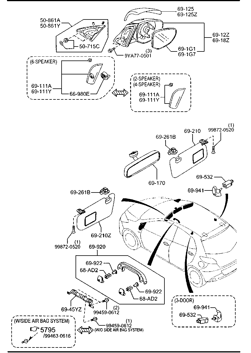 Sun Visors, Assist Handle & Mirrors