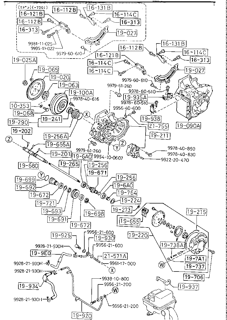 Convertidor de par de transmisión, bomba de aceite y tuberías