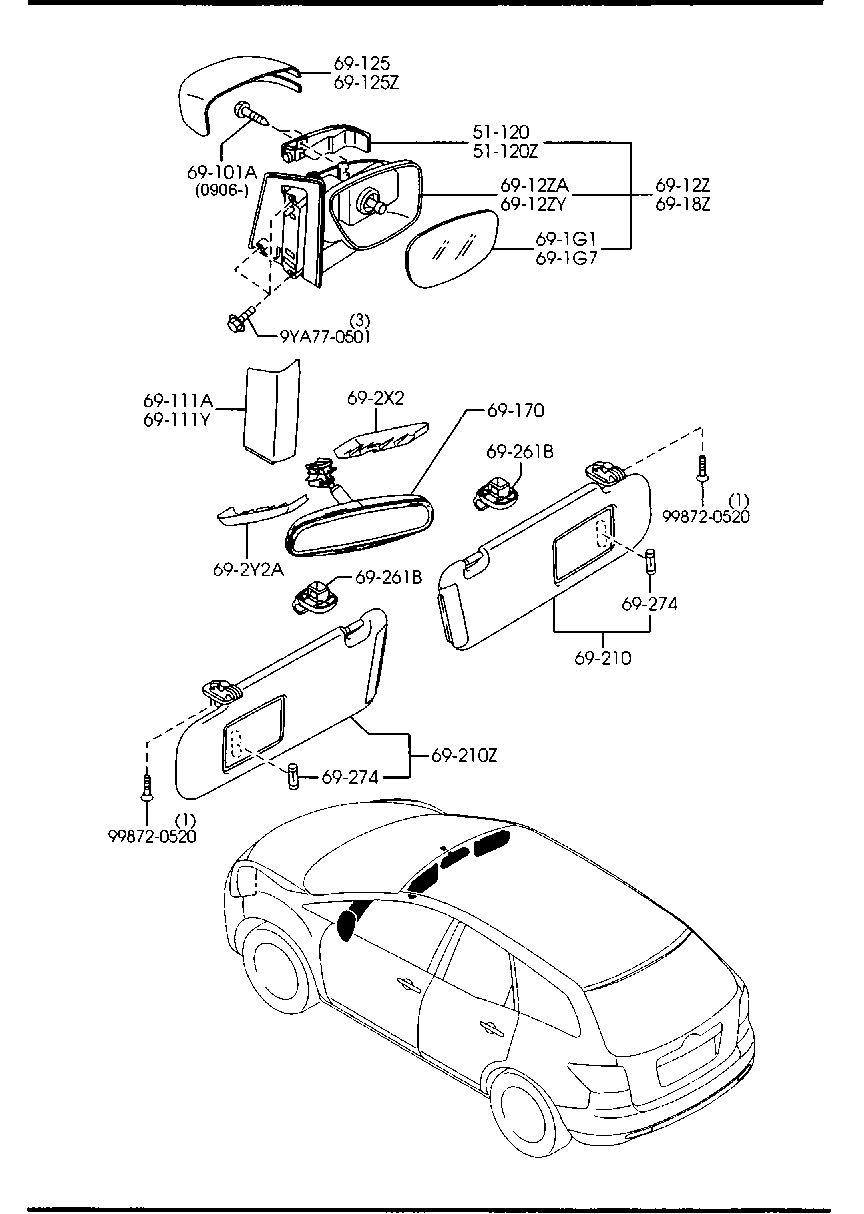 Sun Visors, Assist Handle & Mirrors
