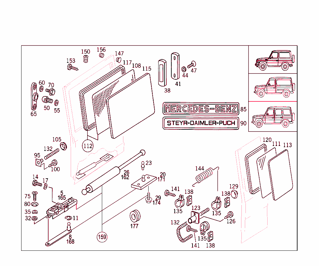 Rear Panel Door Attachment Parts, Rear Panel Door Window