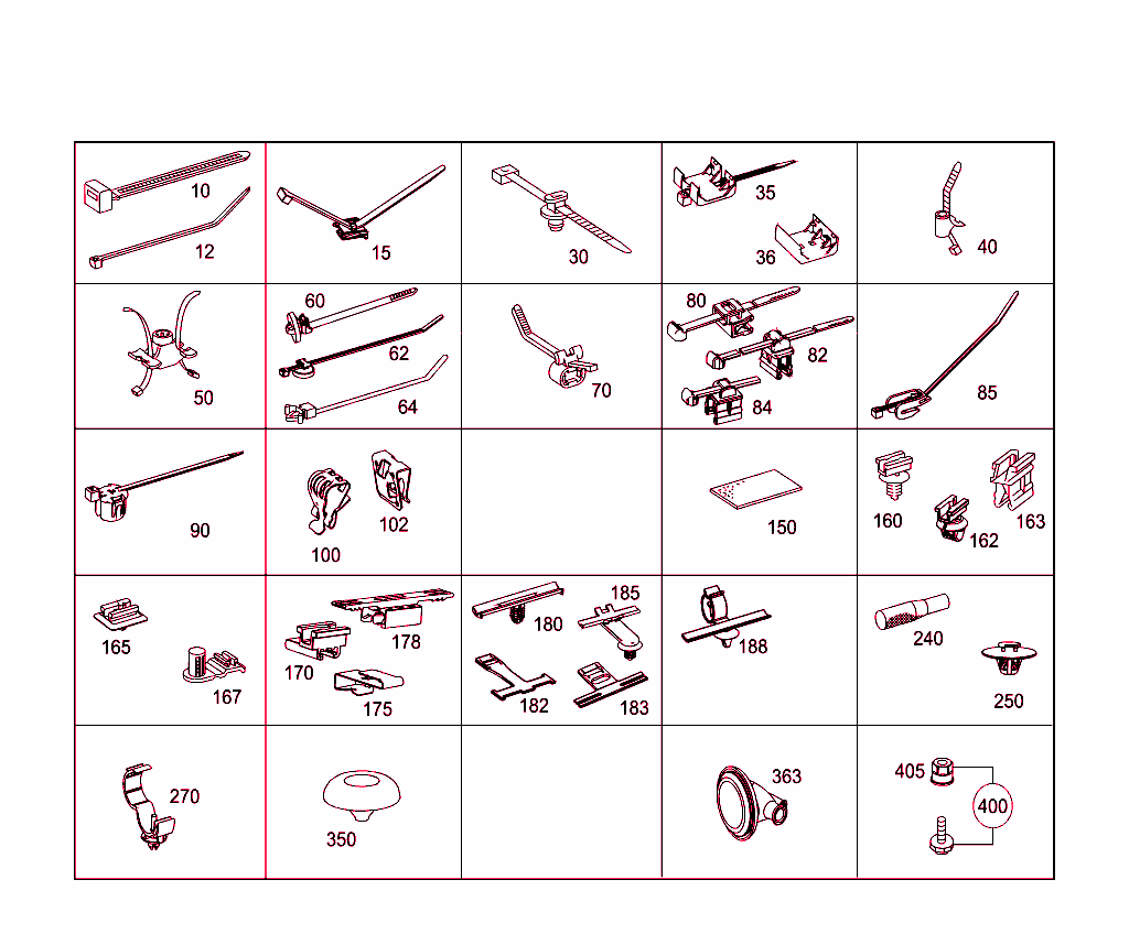 Loom Ties, Cable Mounting Parts And Grommets
