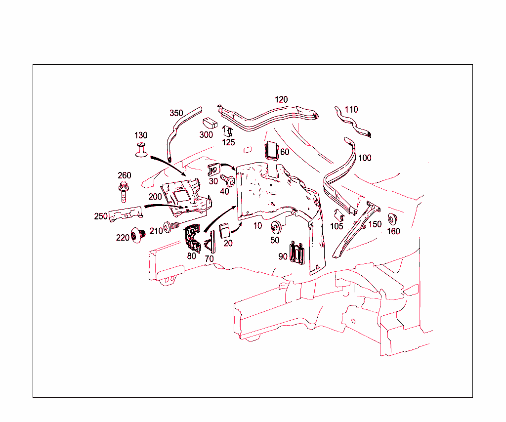 Engine Compartment Partition Panel, Wheelhouse Attachment Parts