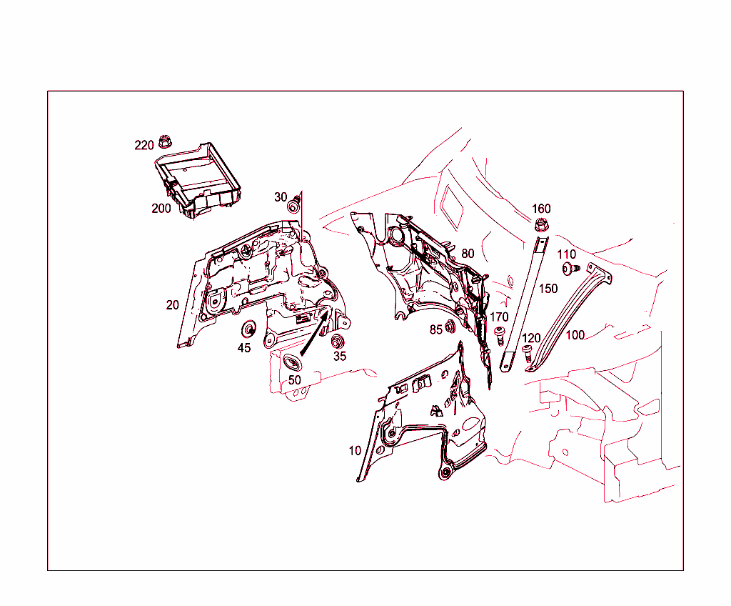 Engine Compartment Partition Panel, Wheelhouse Attachment Parts