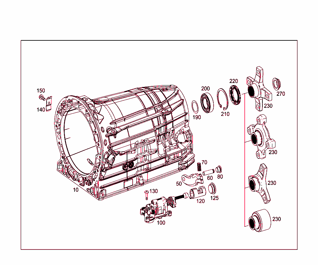 Transmission Housing, Output Flange, Parking Lock,Shift Lock,Selector Leber