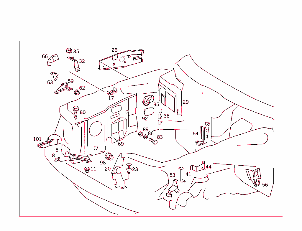Engine Compartment Partition Panel, Wheelhouse Attachment Parts