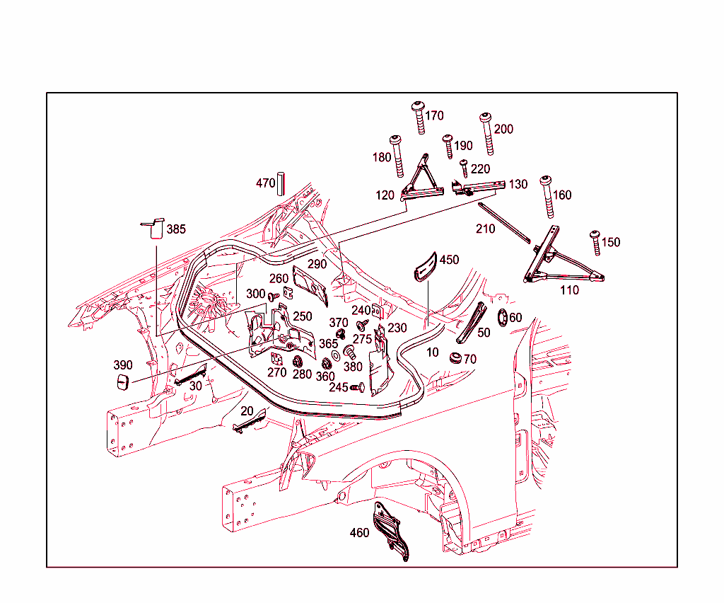Engine Compartment Partition Panel, Wheelhouse Attachment Parts
