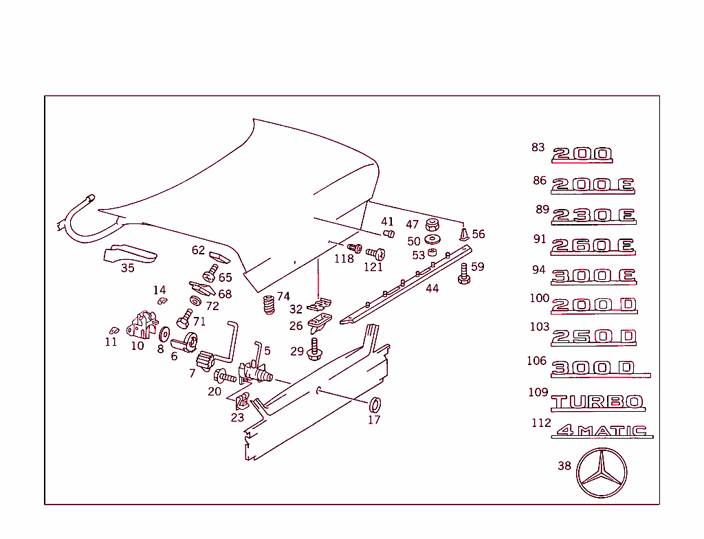 Rear Lid Latch-Type Lock, Rear Lid Attachment Parts