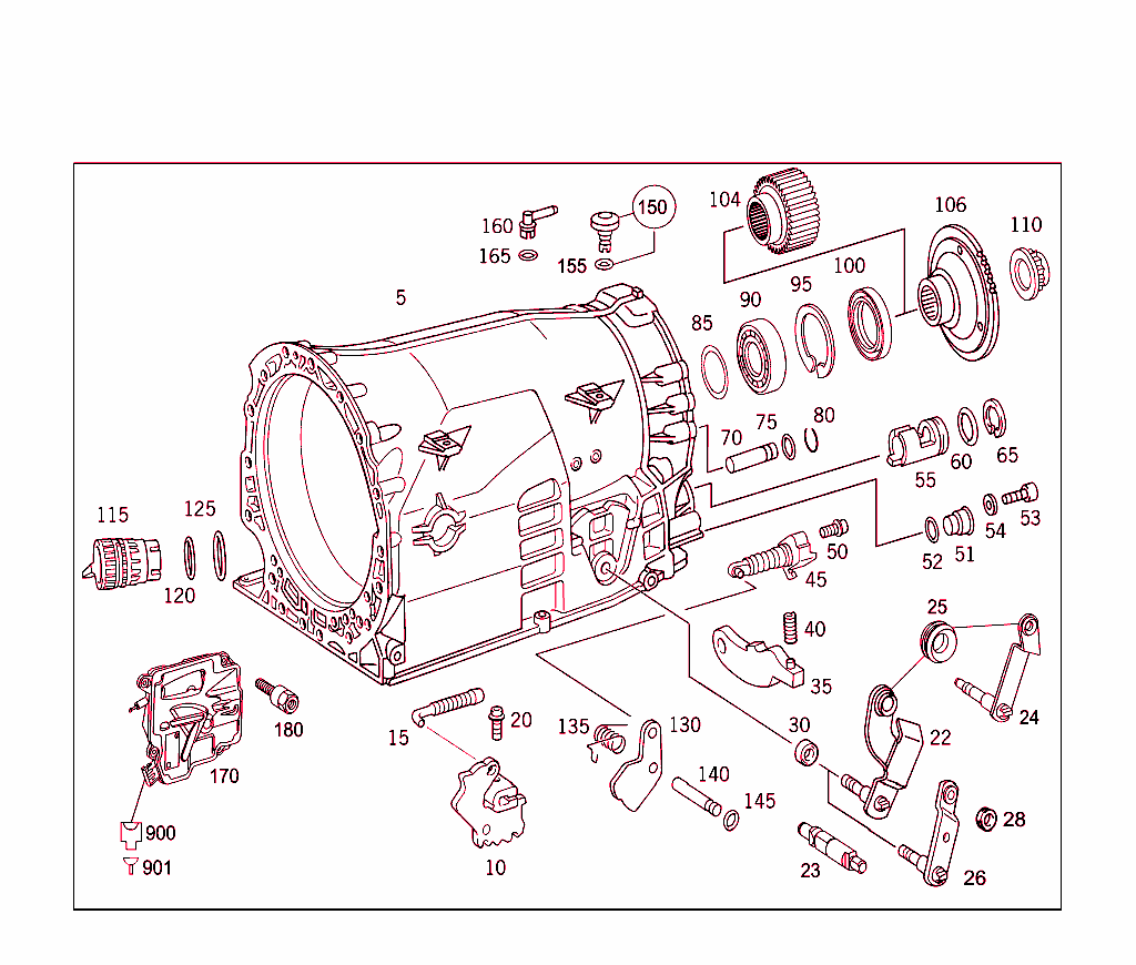 Transmission Housing, Output Flange, Parking Lock,Shift Lock,Selector Leber