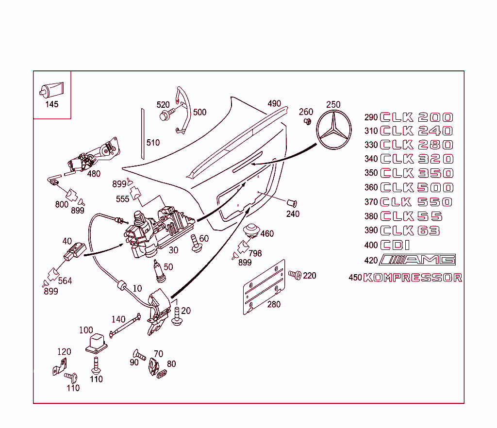 Rear Lid Latch-Type Lock, Rear Lid Attachment Parts