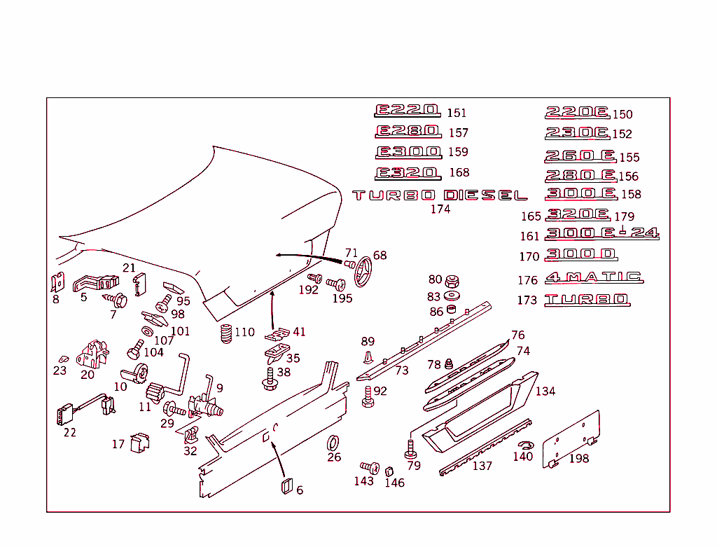 Rear Lid Latch-Type Lock, Rear Lid Attachment Parts