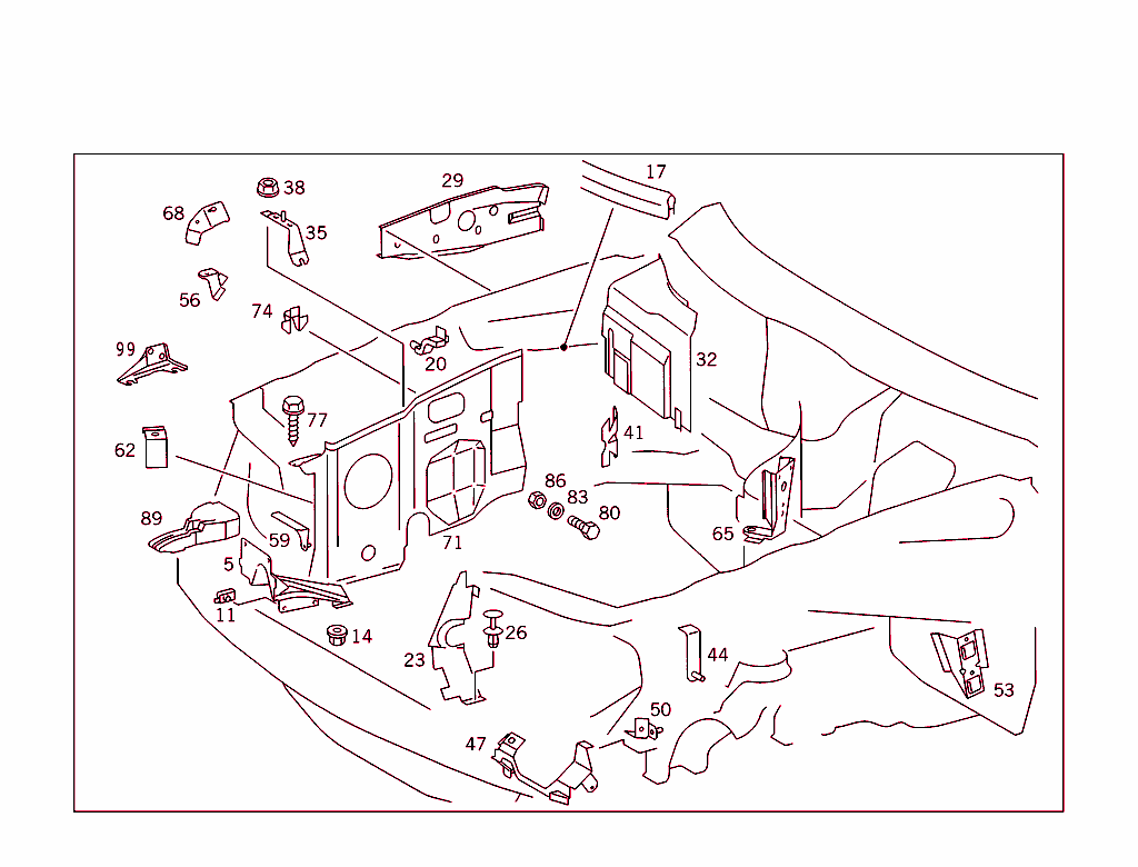 Engine Compartment Partition Panel, Wheelhouse Attachment Parts