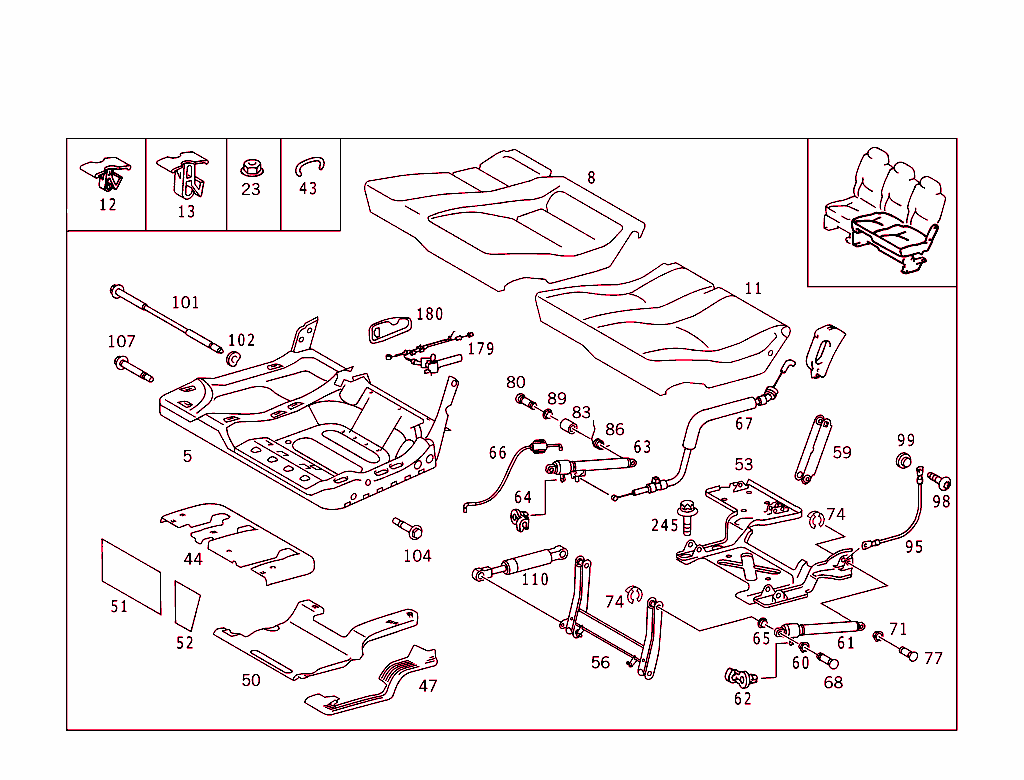 Rear Seat Cushion, Rear Backrest, From Model Year 2000