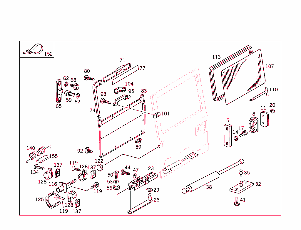 Rear Panel Door Attachment Parts, Rear Panel Door Window