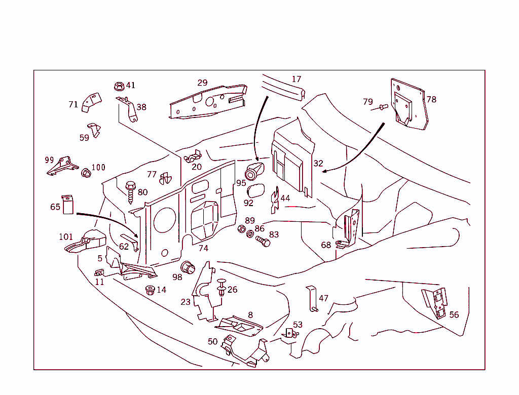 Engine Compartment Partition Panel, Wheelhouse Attachment Parts