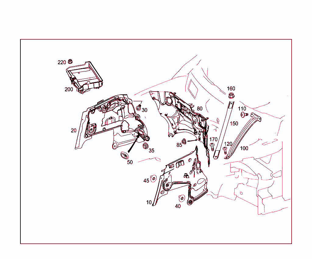 Engine Compartment Partition Panel, Wheelhouse Attachment Parts