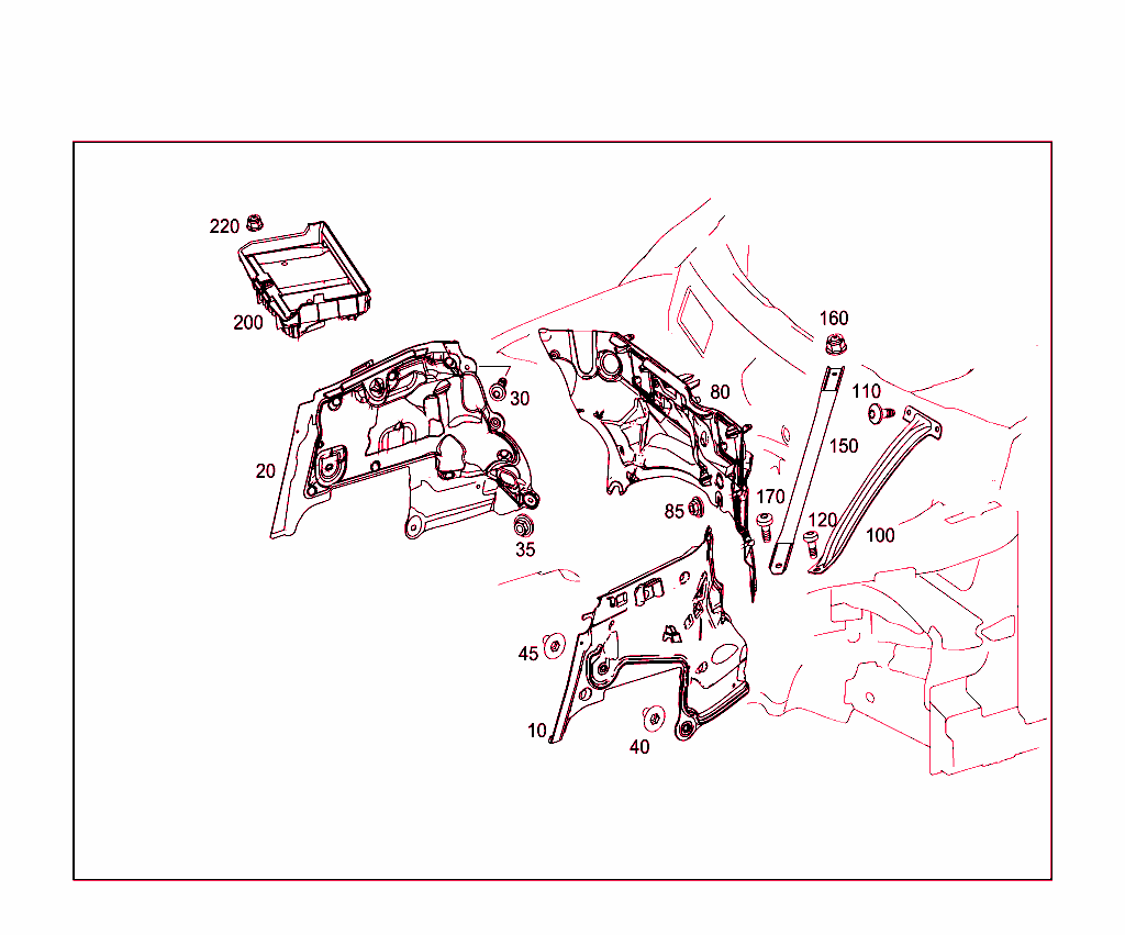 Engine Compartment Partition Panel, Wheelhouse Attachment Parts