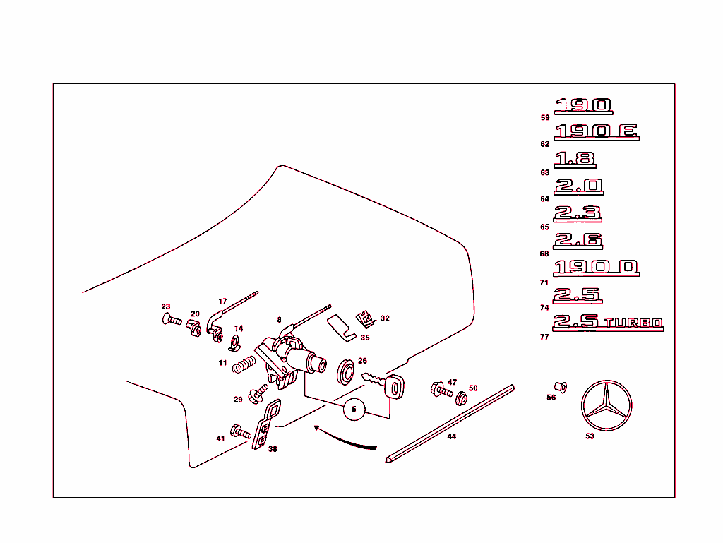 Rear Lid Latch-Type Lock, Rear Lid Attachment Parts