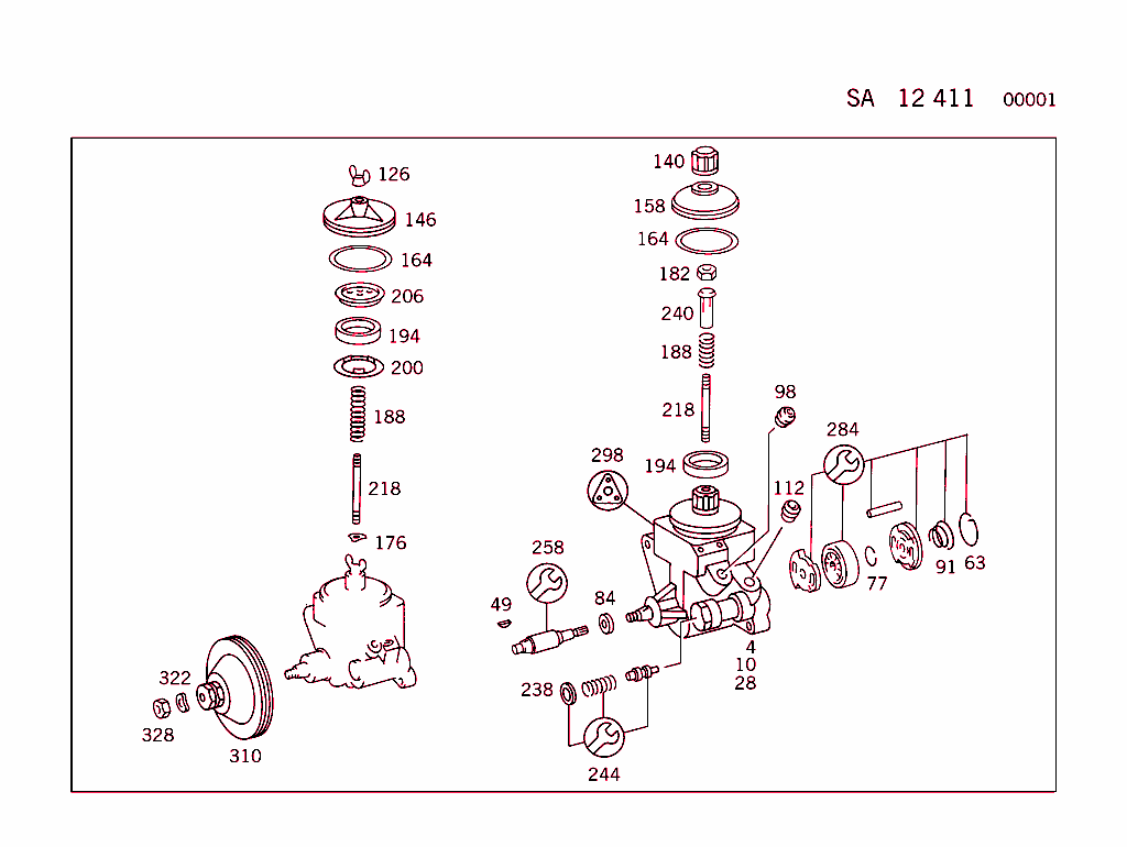 Engine Parts W/Mb Power Steering (For M102 One-Belt Drive,See Standard Microfiche)