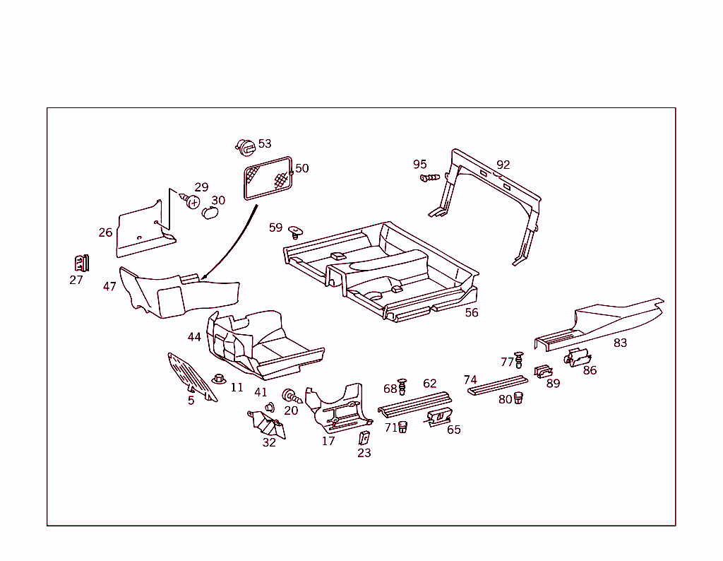 Front Panel Pillar Panelling, Lining On Floor And Footrest