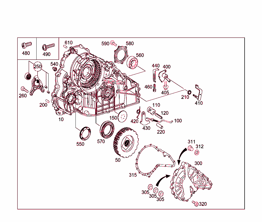 Transmission Housing, Output Flange, Parking Lock,Shift Lock,Selector Leber